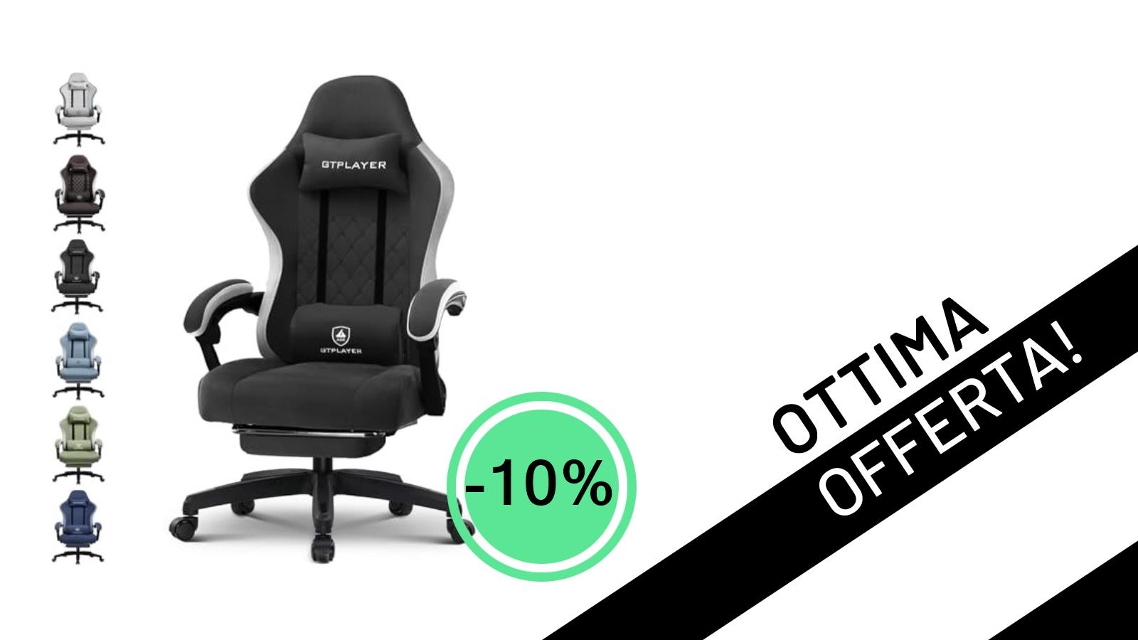 Affare Imperdibile! La Sedia Gaming Ergonomica GTPLAYER al 10% di Sconto: Solo 124,96€!