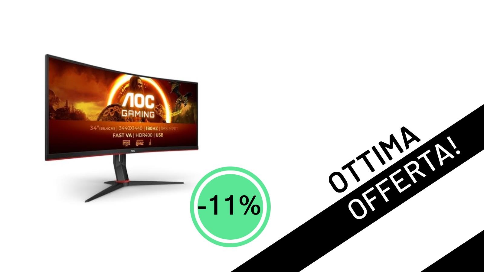 AOC Gaming CU34G2XPD: Il monitor curvo da 34 pollici WQHD a 180Hz al prezzo stracciato di 309€!