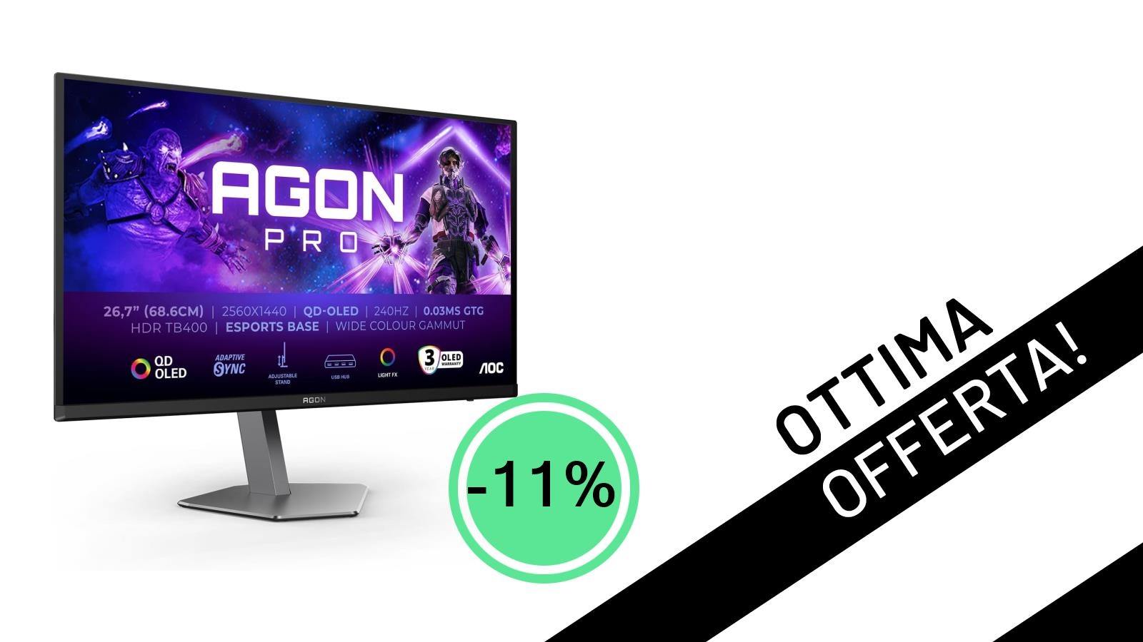 L'AOC Agon PRO OLED da 27 pollici è in offerta lampo: un monitor da gaming imperdibile a soli 449€!