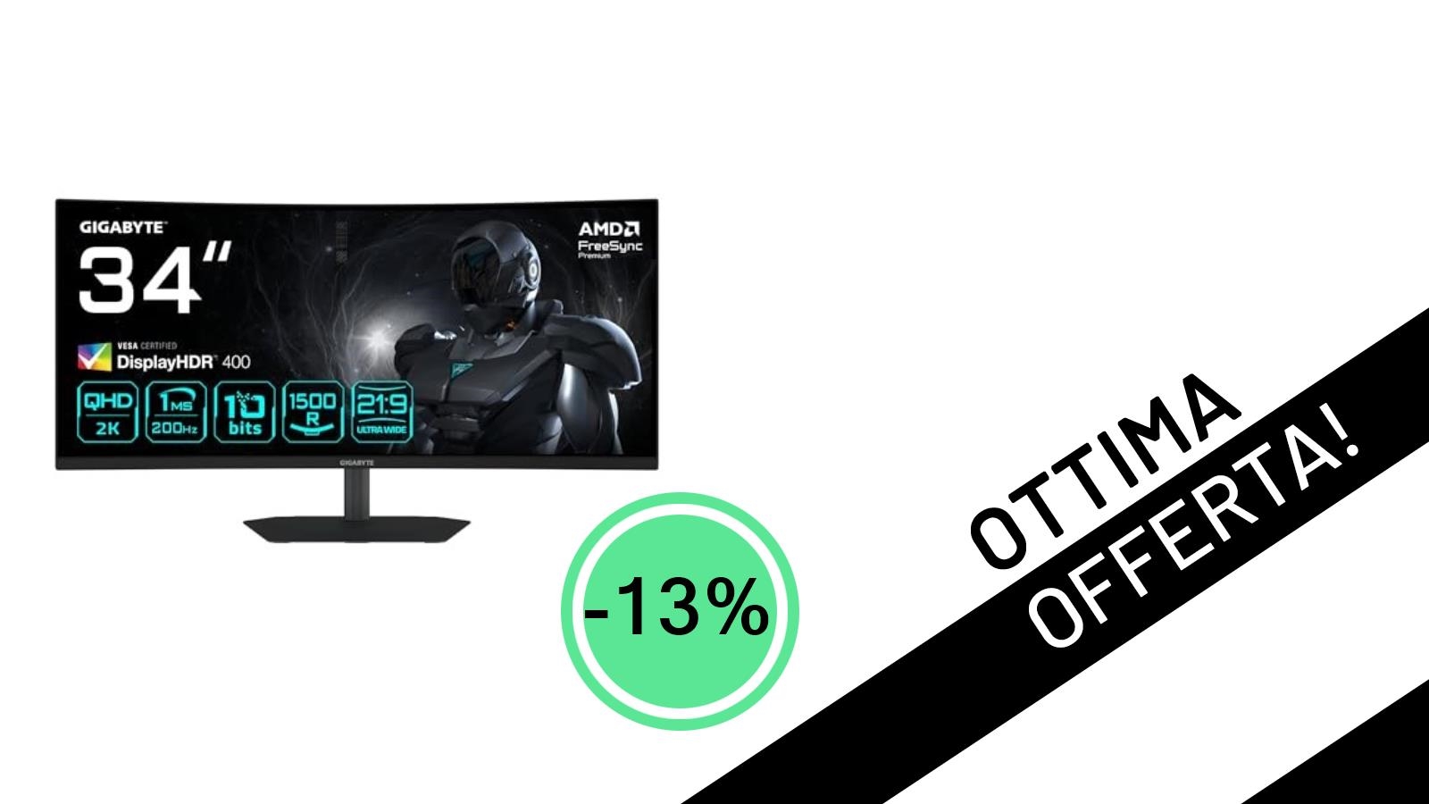 Il Monitor Gaming Gigabyte G34WQCP 34" Curvo è tuo a un prezzo imperdibile con il -13% di sconto!