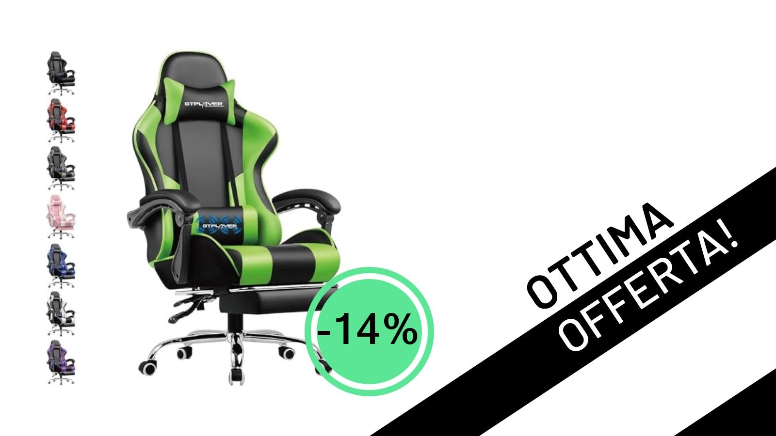 GTPLAYER Sedia Gaming Verde: Ergonomia e Stile con il 14% di Sconto su Amazon!