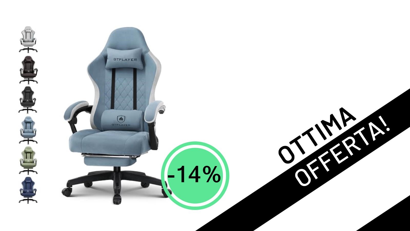 GTPLAYER Sedia Gaming Ergonomica: Comfort e Stile in Offerta Imperdibile a 128,60€!