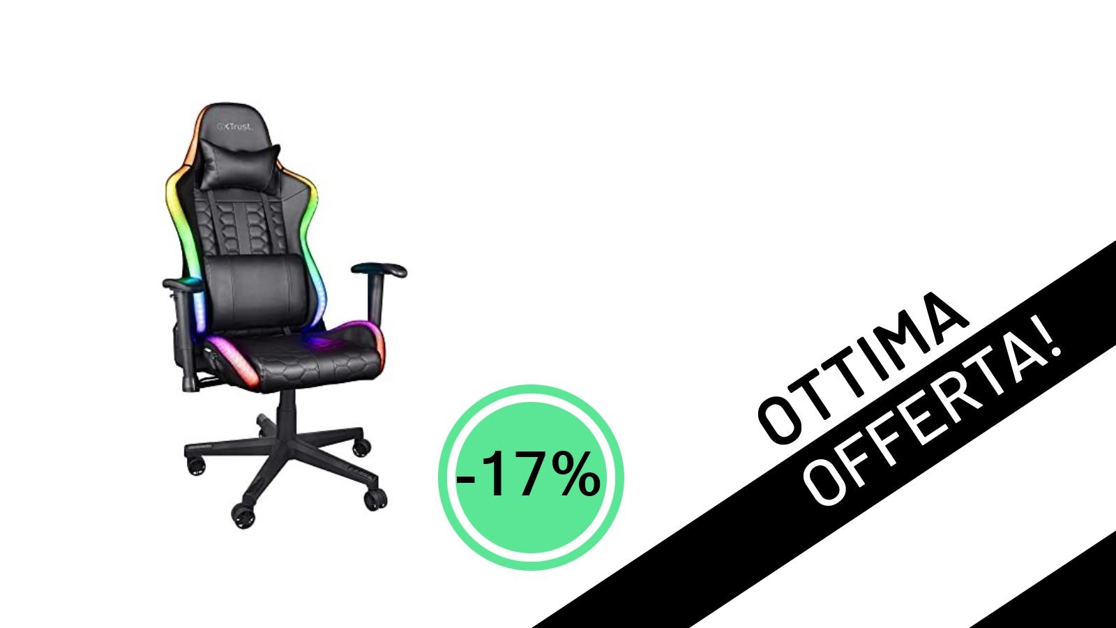 Trust Gaming GXT 716 Rizza: La sedia gaming RGB definitiva in offerta imperdibile a 208,41€!