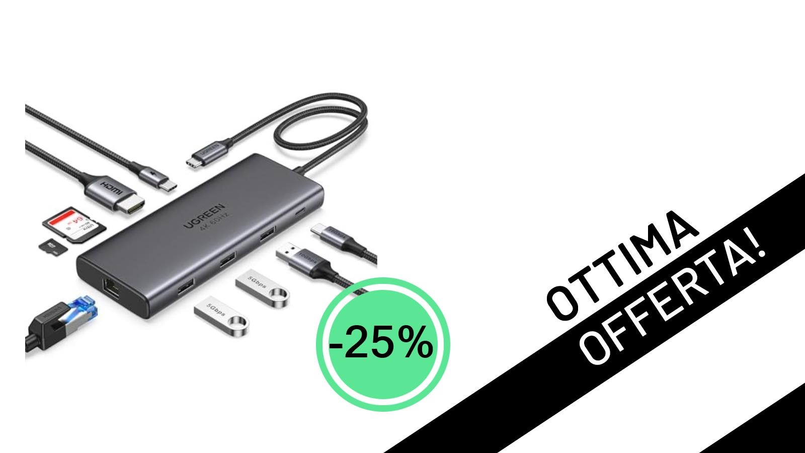 UGREEN Revodok Pro 109: L'Hub USB-C 10Gbps e 4K60Hz Scontato del 25% a soli 49,49€!