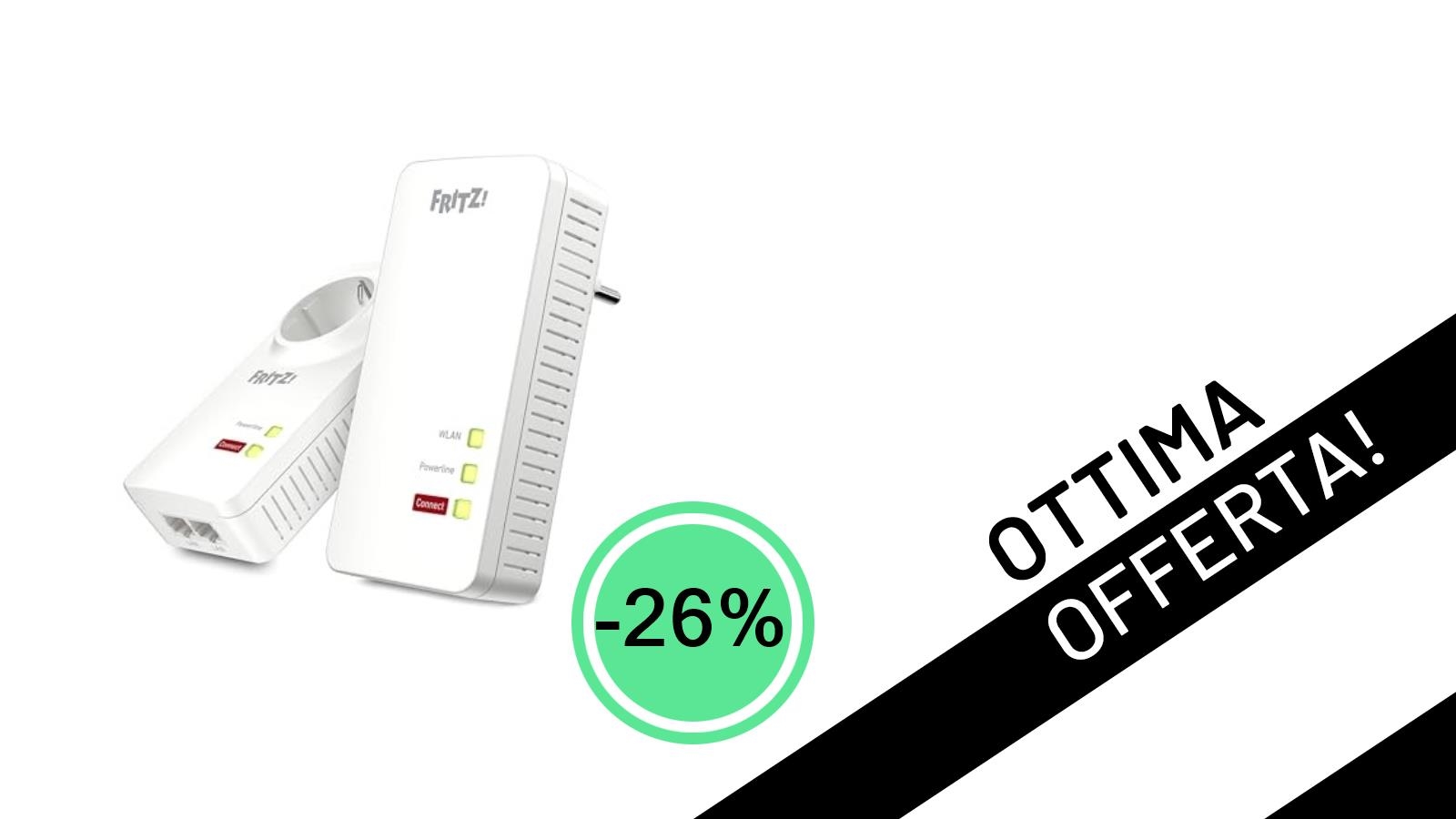 Wi-Fi lento? Il FRITZ!Powerline 1260 WLAN Kit di AVM è in offerta al -26%: porta la rete ovunque a soli 132€!