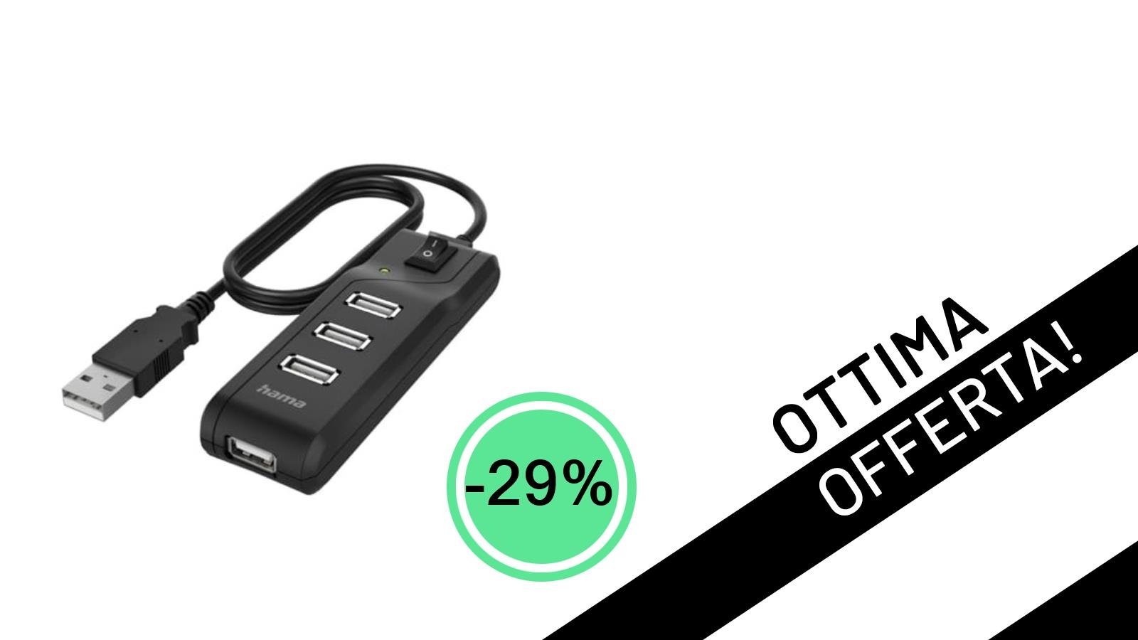Un'occasione imperdibile: l'Hub USB Hama a 4 porte scontato del 29% a soli 12,05€!