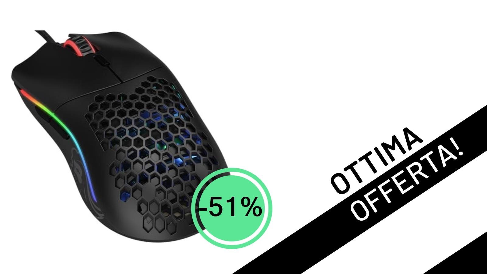 Offerta WOW! Il GLORIOUS Model O, il mouse gaming leggerissimo, è tuo con il 51% di sconto a soli 29,20€!